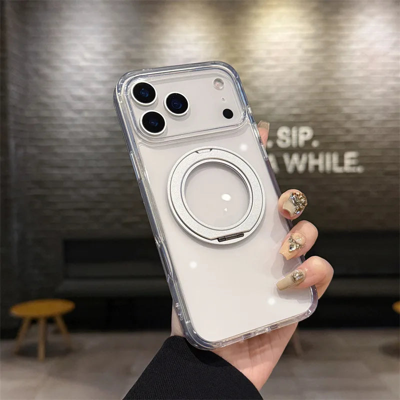 Transparent TPU Silicone Phone Case with Magnetic Bracket-Customized Anti-Drop for iPhone 17/16/XR... Pro Max, Phone Accessories