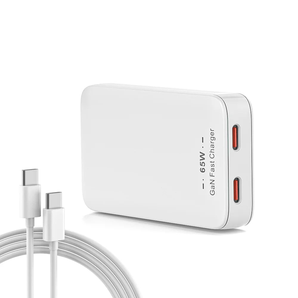 65W Ultra-Slim Dual Port Type-C PD Fast Charging Kit Portable Wall Charger with Multiple Protection for iPhone Fast Charger Kit