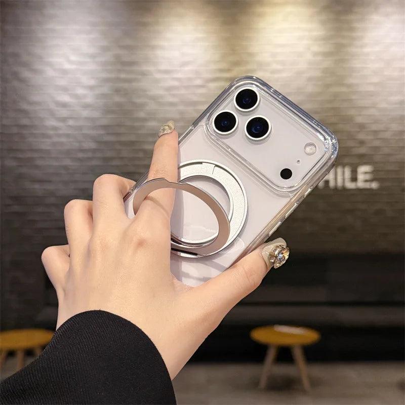 Transparent TPU Silicone Phone Case with Magnetic Bracket-Customized Anti-Drop for iPhone 17/16/XR... Pro Max, Phone Accessories