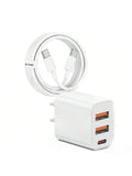 20W Charger Blockcharge and Data Wire Data Cable 3-Port PD USB C & USB a Wall Charger Type C Compatible for iPhone 12-16 Pro Max