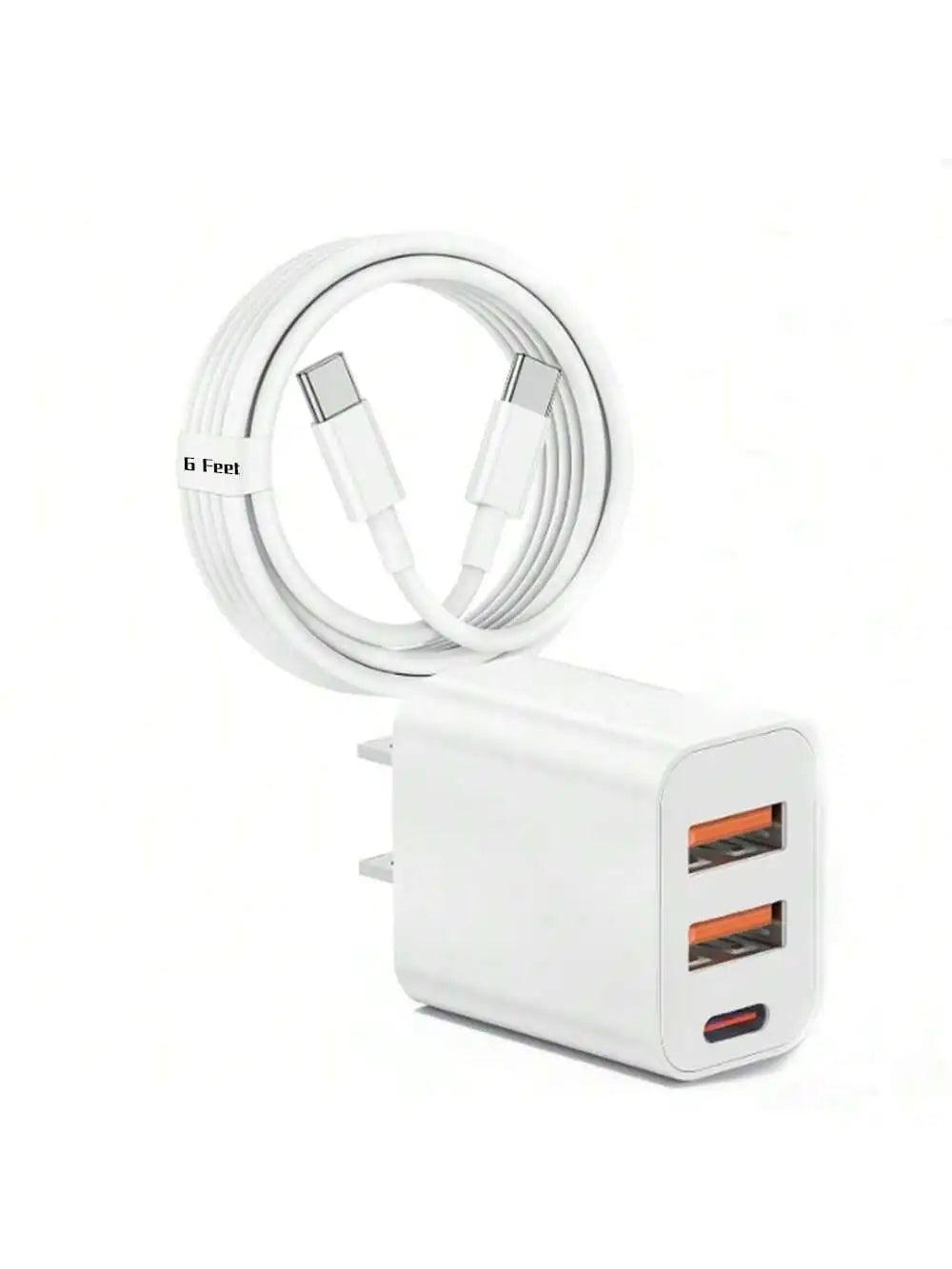 20W Charger Blockcharge and Data Wire Data Cable 3-Port PD USB C & USB a Wall Charger Type C Compatible for iPhone 12-16 Pro Max