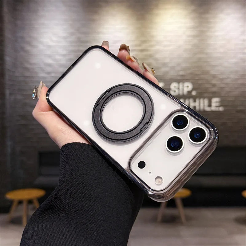 Transparent TPU Silicone Phone Case with Magnetic Bracket-Customized Anti-Drop for iPhone 17/16/XR... Pro Max, Phone Accessories