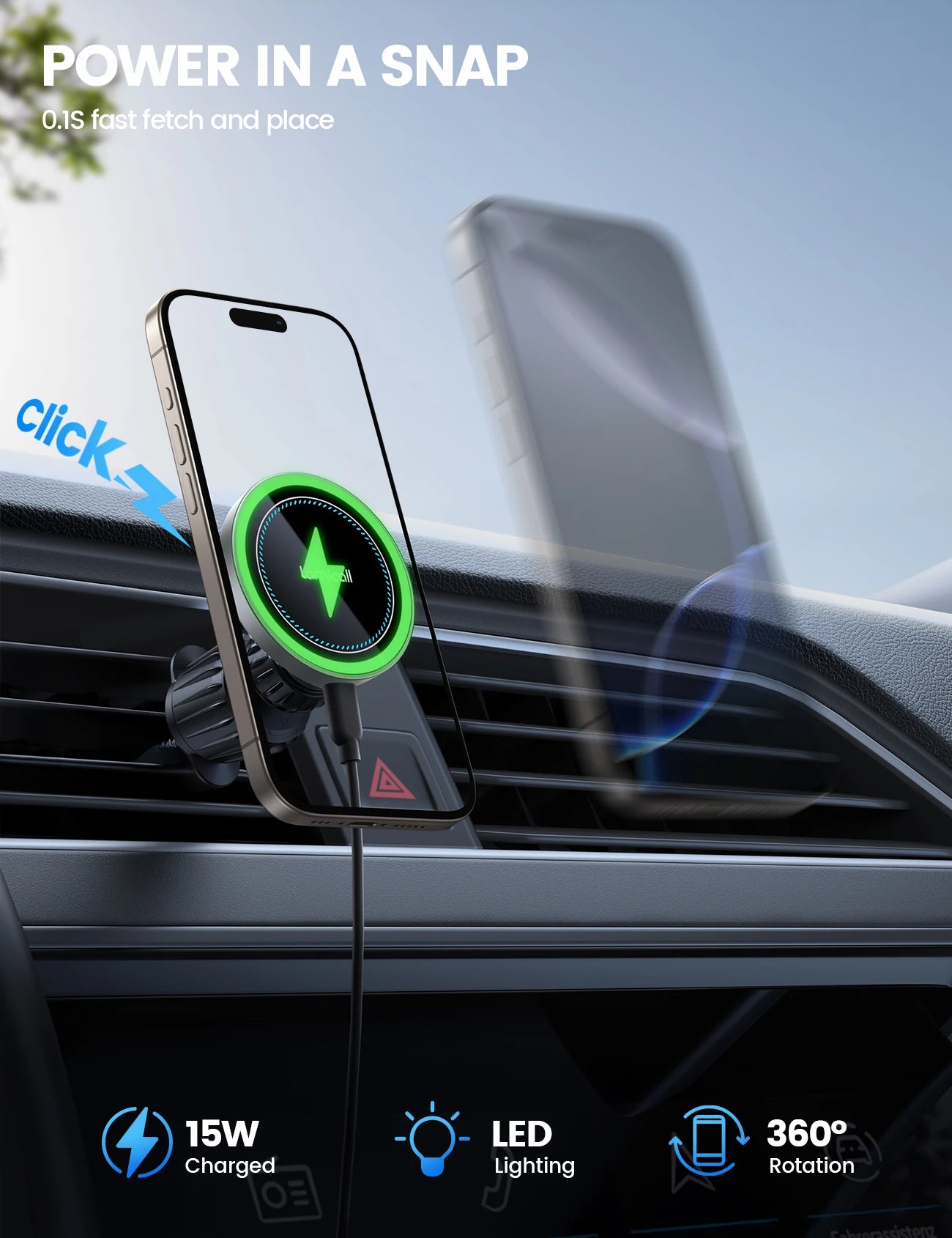 Lamicall STCV09 Ultra 15W Fast Wireless Car Charger Magnetic Phone Mount Auto Align Air Vent Holder for Charging Mobile Auto