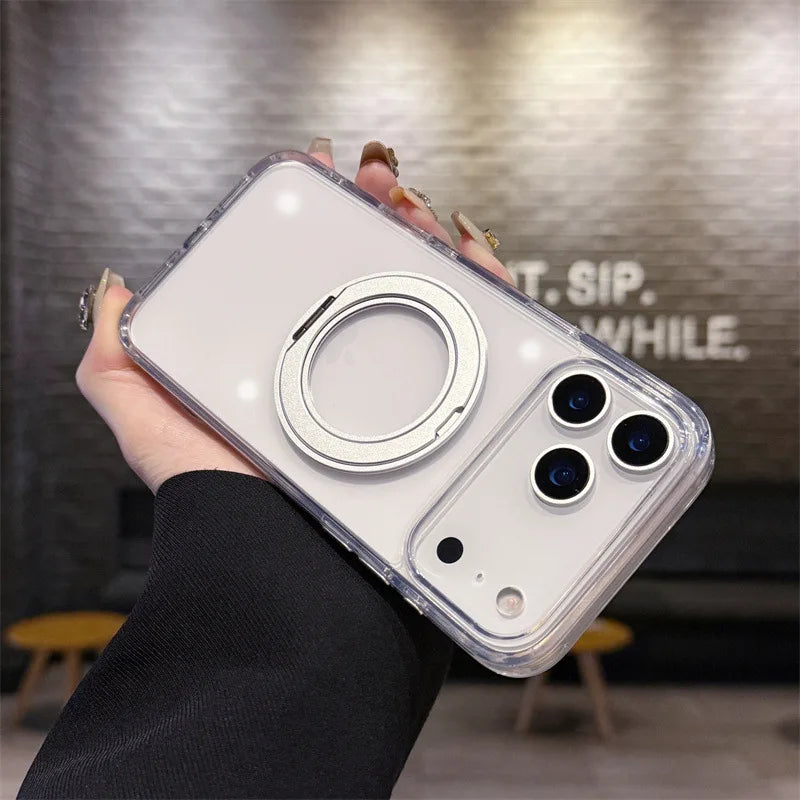 Transparent TPU Silicone Phone Case with Magnetic Bracket-Customized Anti-Drop for iPhone 17/16/XR... Pro Max, Phone Accessories