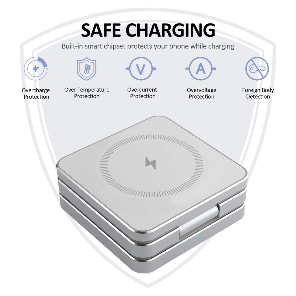 15W Magnetic Trifold Wireless Charger & Mobile Phone Charging Stand,Charging for iPhone 16 15 14 13  ,for Aipods & IWatch