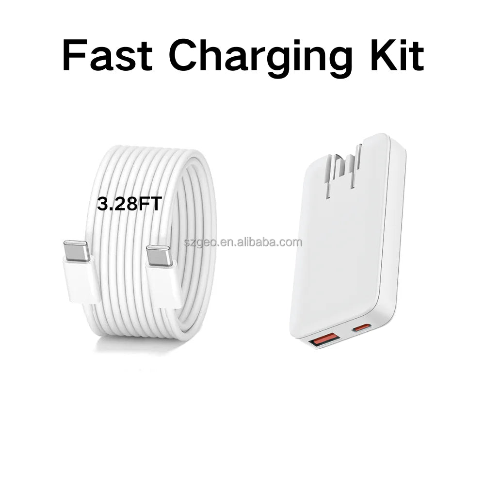 65W Ultra-Slim Dual Port Type-C PD Fast Charging Kit Portable Wall Charger with Multiple Protection for iPhone Fast Charger Kit