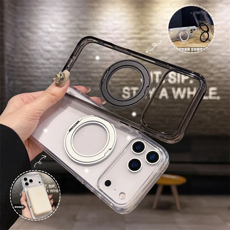 Transparent TPU Silicone Phone Case with Magnetic Bracket-Customized Anti-Drop for iPhone 17/16/XR... Pro Max, Phone Accessories
