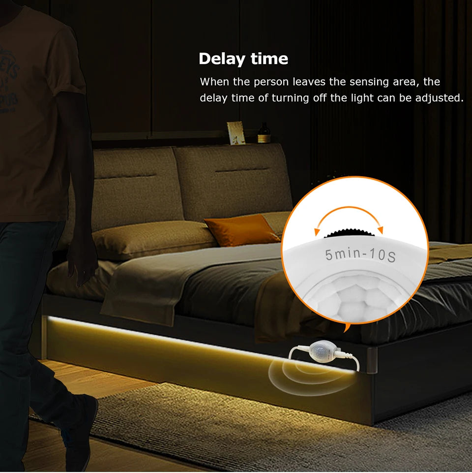 Wireless PIR Motion Sensor 5V USB LED Strip Light Flexible LED Tape Ribbon for Stair Closet Kitchen Backlight Night Light Decor