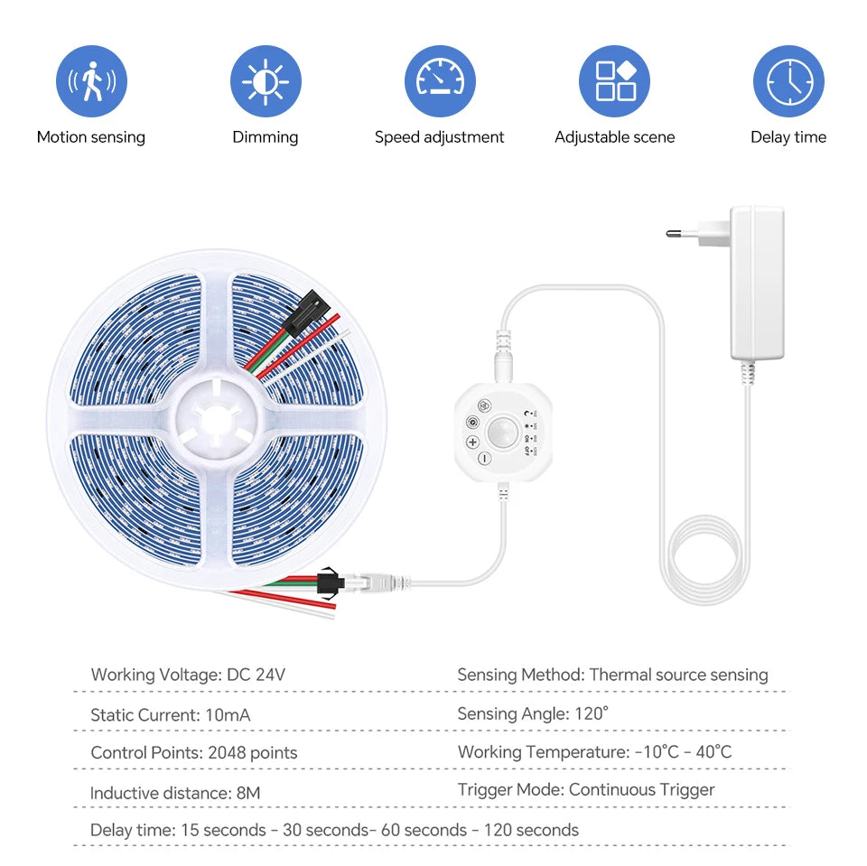 WS2811 LED Strip Ceiling Horse Race Chase Track Light 5/10M PIR Motion Sensor LED Tape Diode Ribbon For Room Night Corridor Lamp
