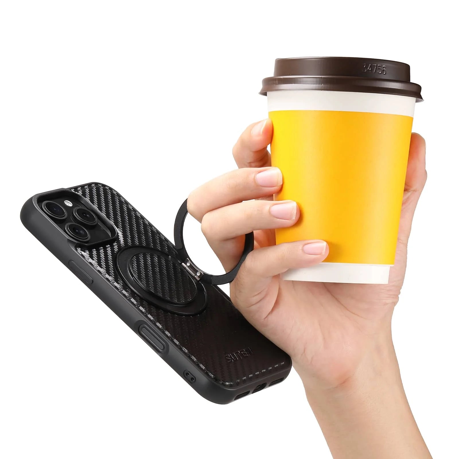 For iPhone 16 15 14 13 12 Pro Max Carbon Fiber Case, Compatible with Magnetic Built in Kickstand Shockproof Protective Cover
