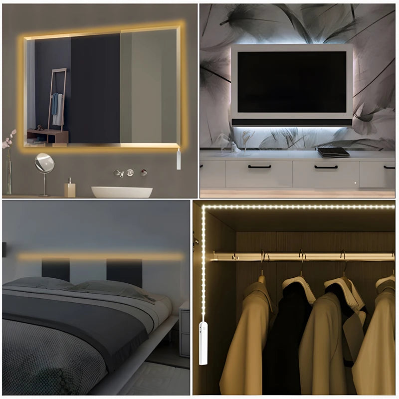1M-5M LED Light Strip Motion Sensor LED Night Light Cabinet Lighting Battery Operated Tape Light for Counter Bed Stair Wardrobe