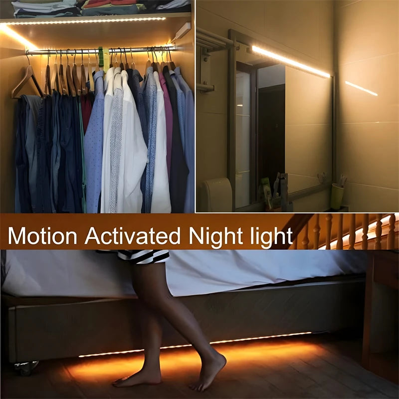 1M-5M LED Light Strip Motion Sensor LED Night Light Cabinet Lighting Battery Operated Tape Light for Counter Bed Stair Wardrobe