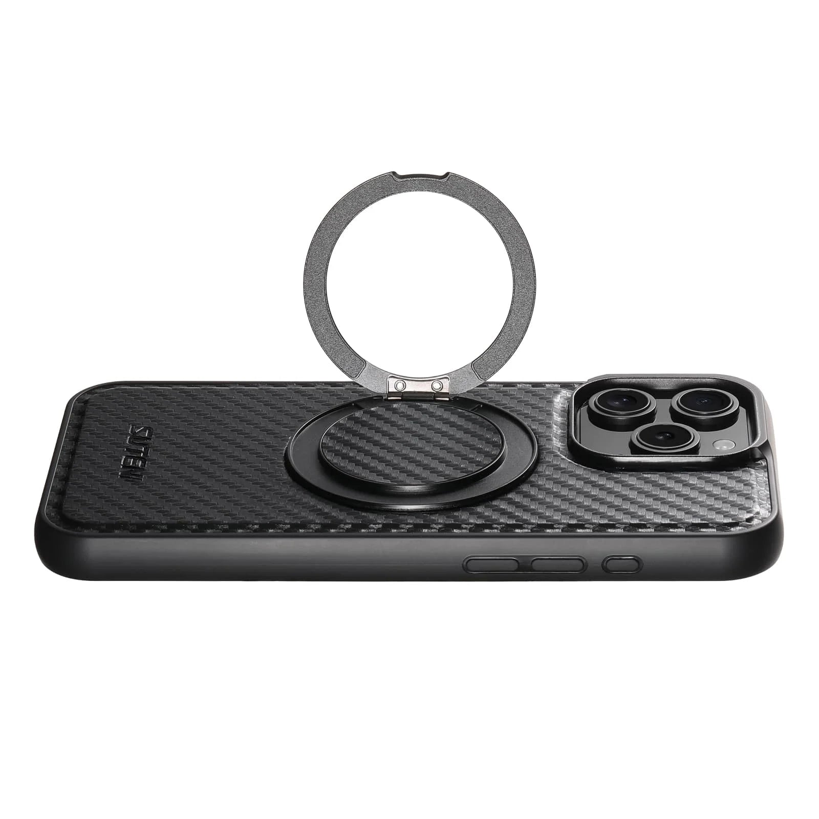 For iPhone 16 15 14 13 12 Pro Max Carbon Fiber Case, Compatible with Magnetic Built in Kickstand Shockproof Protective Cover