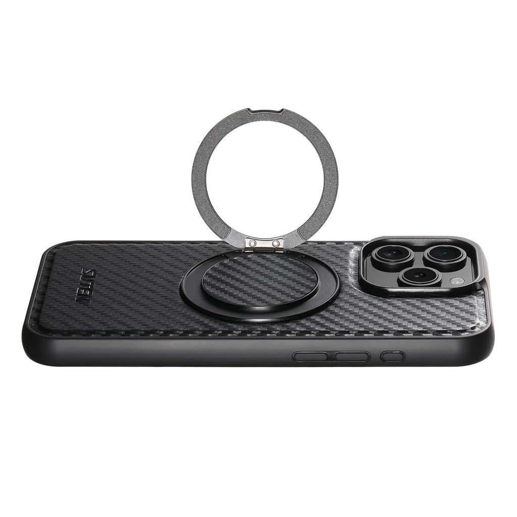 For iPhone 16 15 14 13 12 Pro Max Carbon Fiber Case, Compatible with Magnetic Built in Kickstand Shockproof Protective Cover