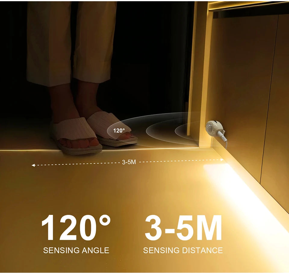 Wireless PIR Motion Sensor 5V USB LED Strip Light Flexible LED Tape Ribbon for Stair Closet Kitchen Backlight Night Light Decor
