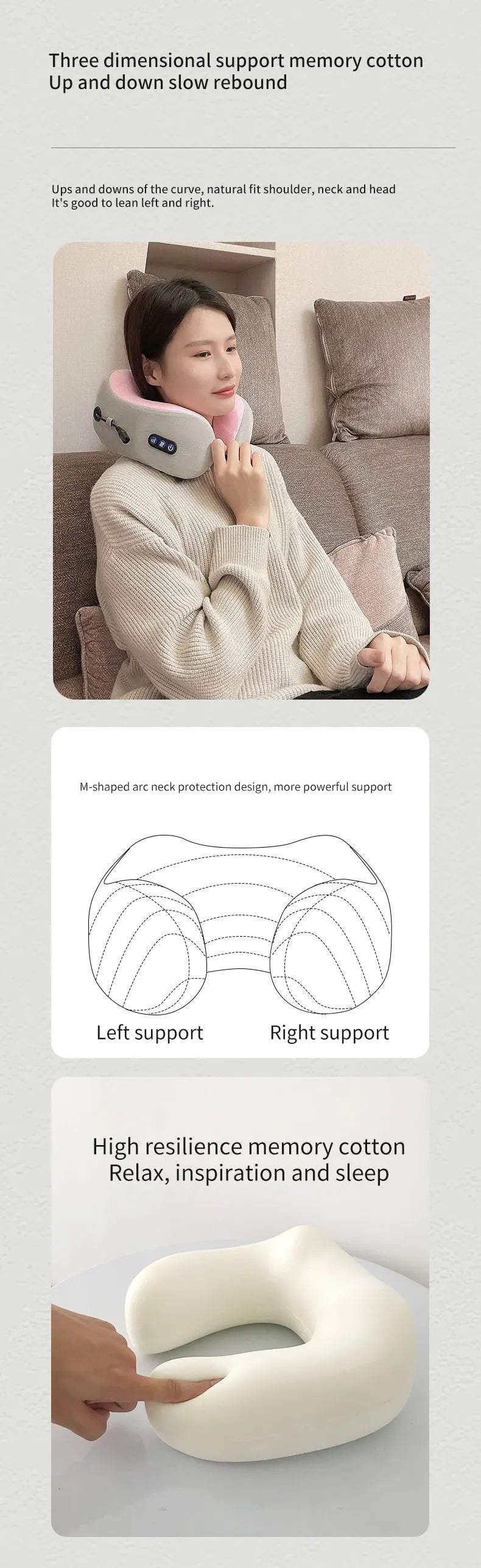 U-shaped neck massager, USB charging portable home car travel electric pillow suitable for relaxing the neck and shoulders