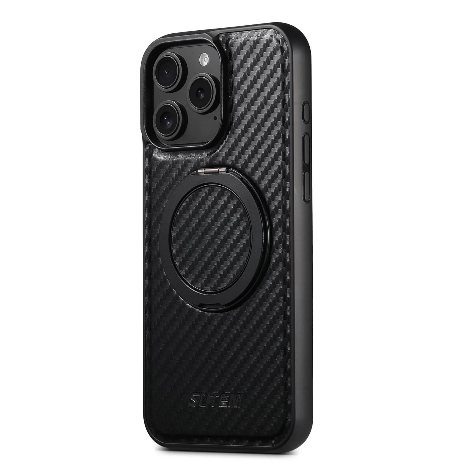 For iPhone 16 15 14 13 12 Pro Max Carbon Fiber Case, Compatible with Magnetic Built in Kickstand Shockproof Protective Cover