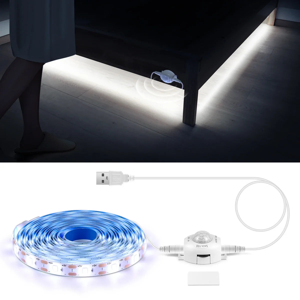 Wireless PIR Motion Sensor 5V USB LED Strip Light Flexible LED Tape Ribbon for Stair Closet Kitchen Backlight Night Light Decor