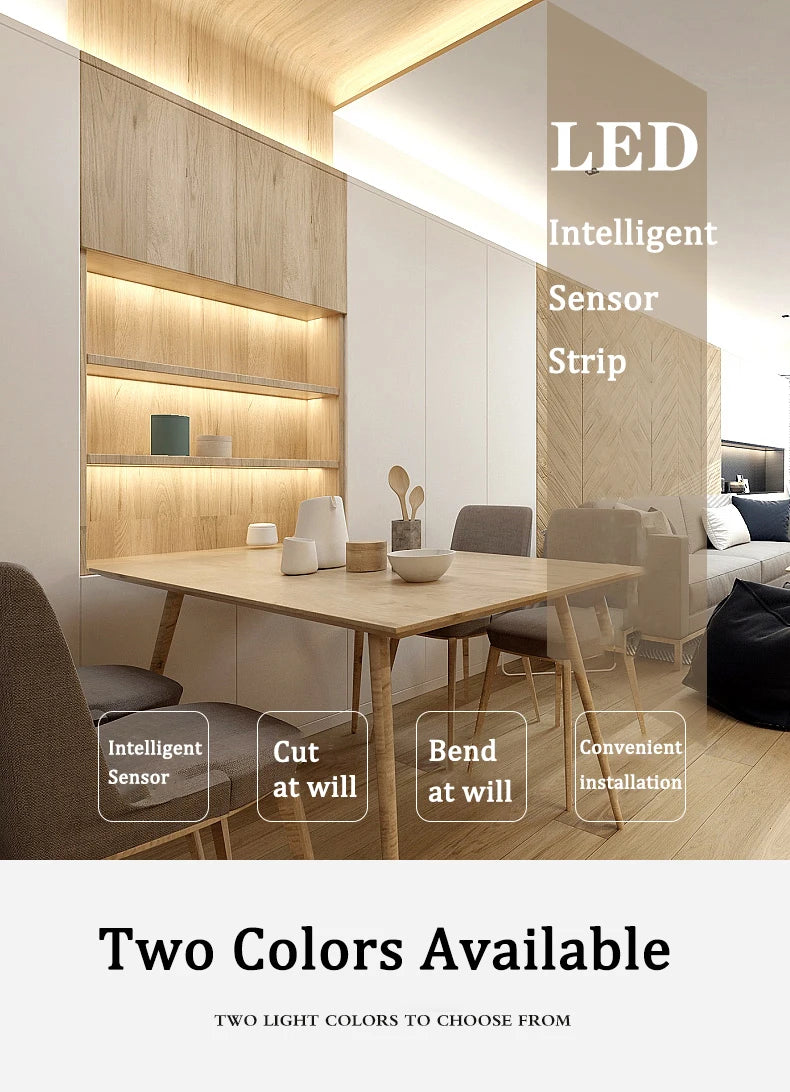 1M-5M LED Light Strip Motion Sensor LED Night Light Cabinet Lighting Battery Operated Tape Light for Counter Bed Stair Wardrobe