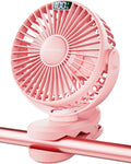 SWEETFULL Portable Clip on Fan - Battery Operated Stroller Fan 4000mAh Small Rechargeable Fan with LED Display 4 Speeds Mini Personal Cooling Desk Fan for Golf Cart Travel Camping Gym (Pink)